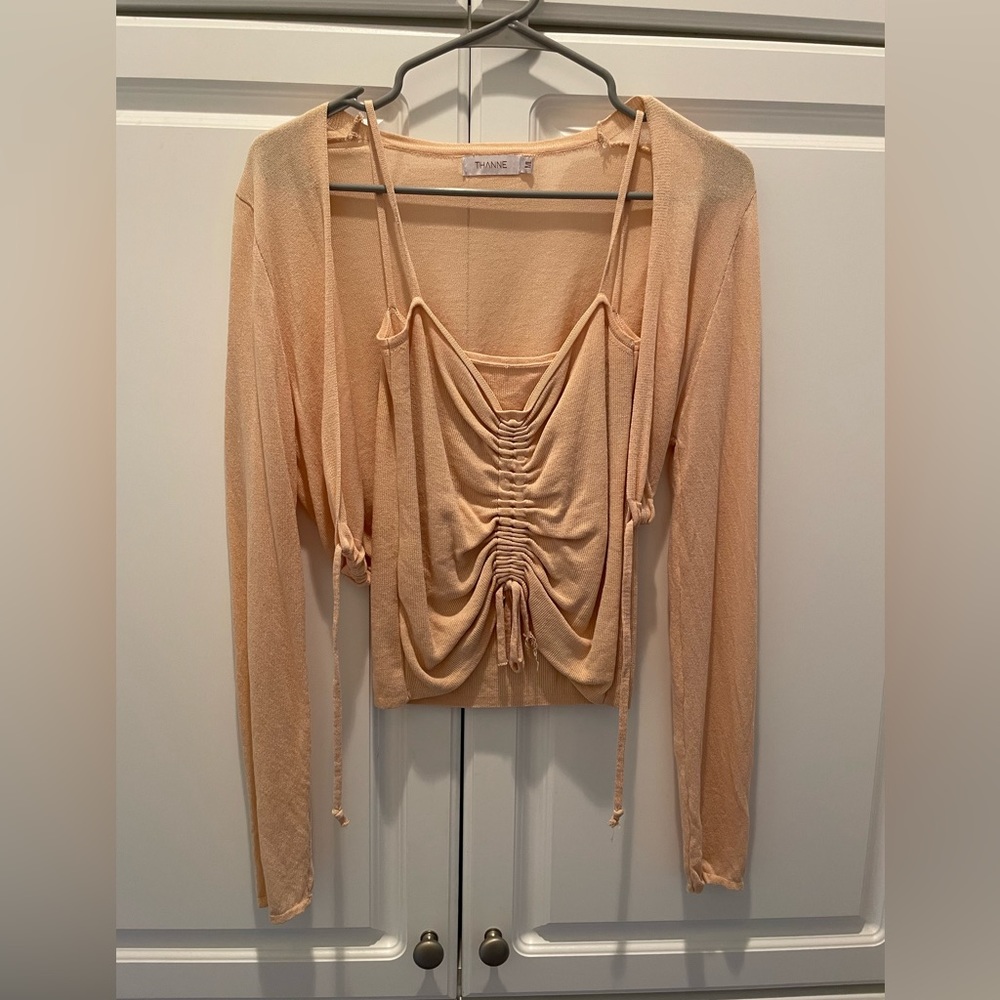 Lightweight matching shirt and sweater combo.